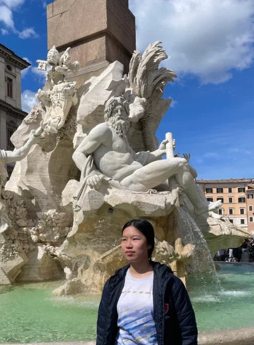 Snow in front of the Fountain of the Four Rivers in Rome
